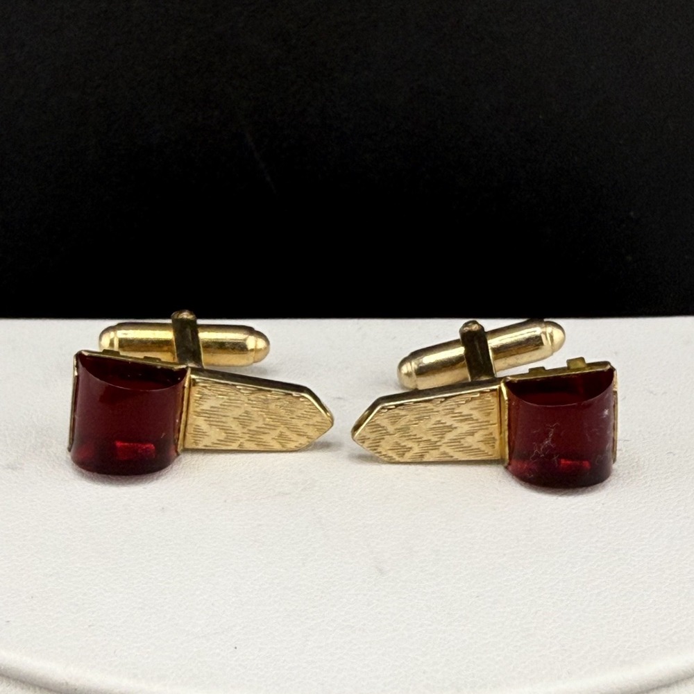 Vintage Anson Cufflinks Red‎ Gold Tone